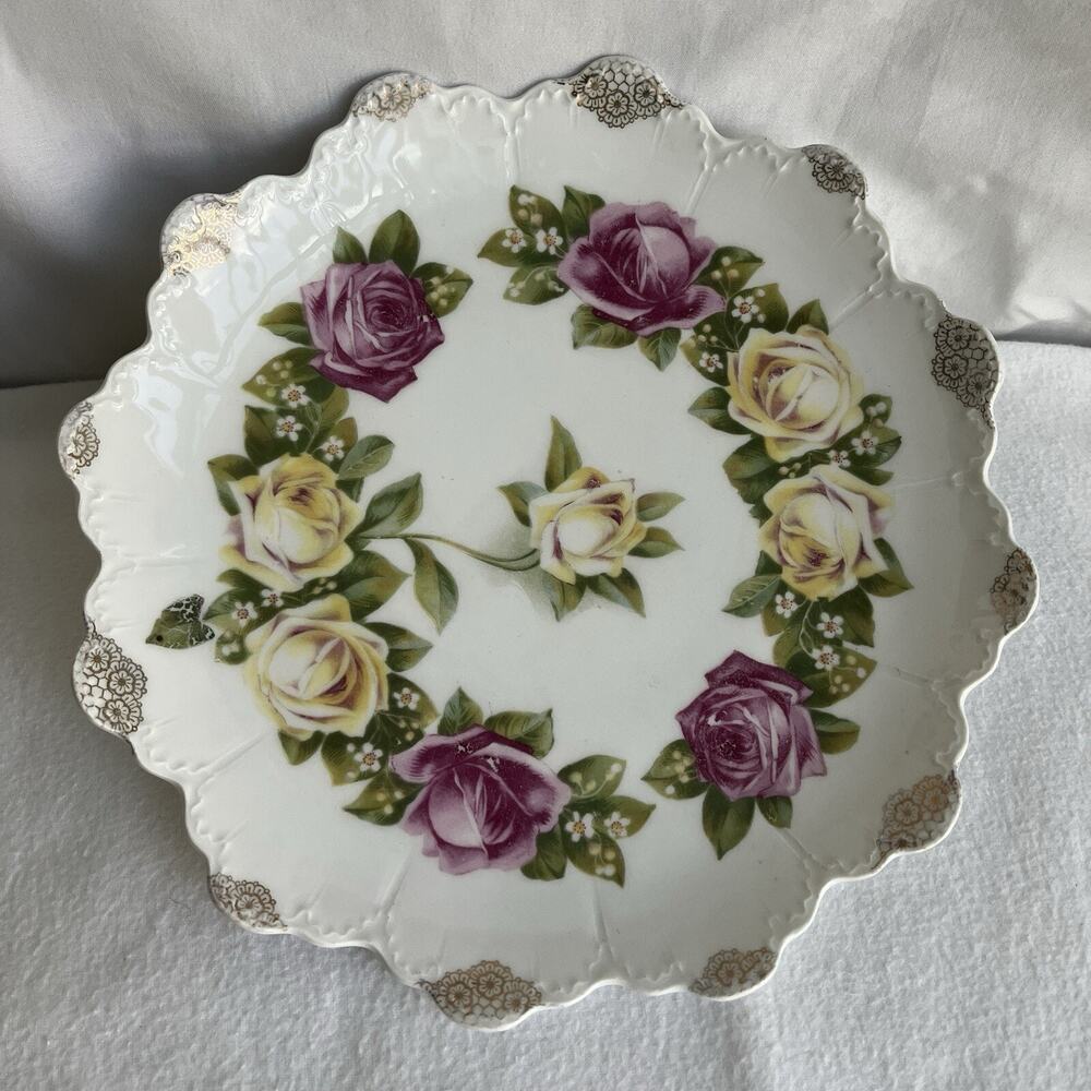 Rosenthal Malmaison Bavaria Handpainted roses with scalloped edges plate dish